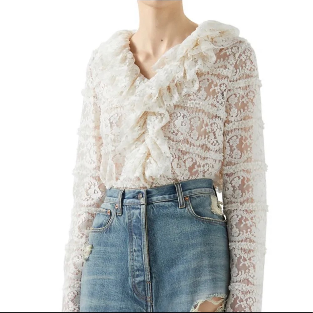 Authentic GUCCI Ruffle Neck Floral Lace Blouse